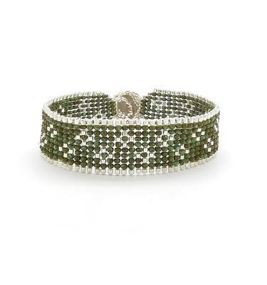 Brazalete Telar Plata Delgado Miniflor Turquesa T